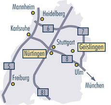 Map of the State of Baden-Württemberg Map of the State of Baden-Württemberg