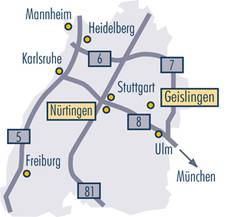 Map of the State of Baden-Württemberg